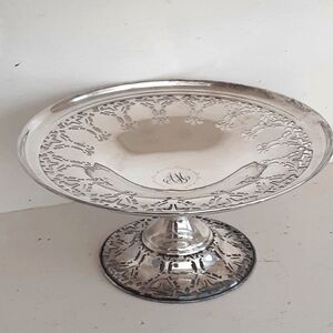 1921 Trophy Plate Silverplate Reticulated Pedestal Compote Bowl 10"